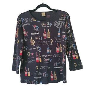 Jess & Jane Wine Collection Top 3/4 Sleeve Cotton Rhinestone Merlot Medium USA